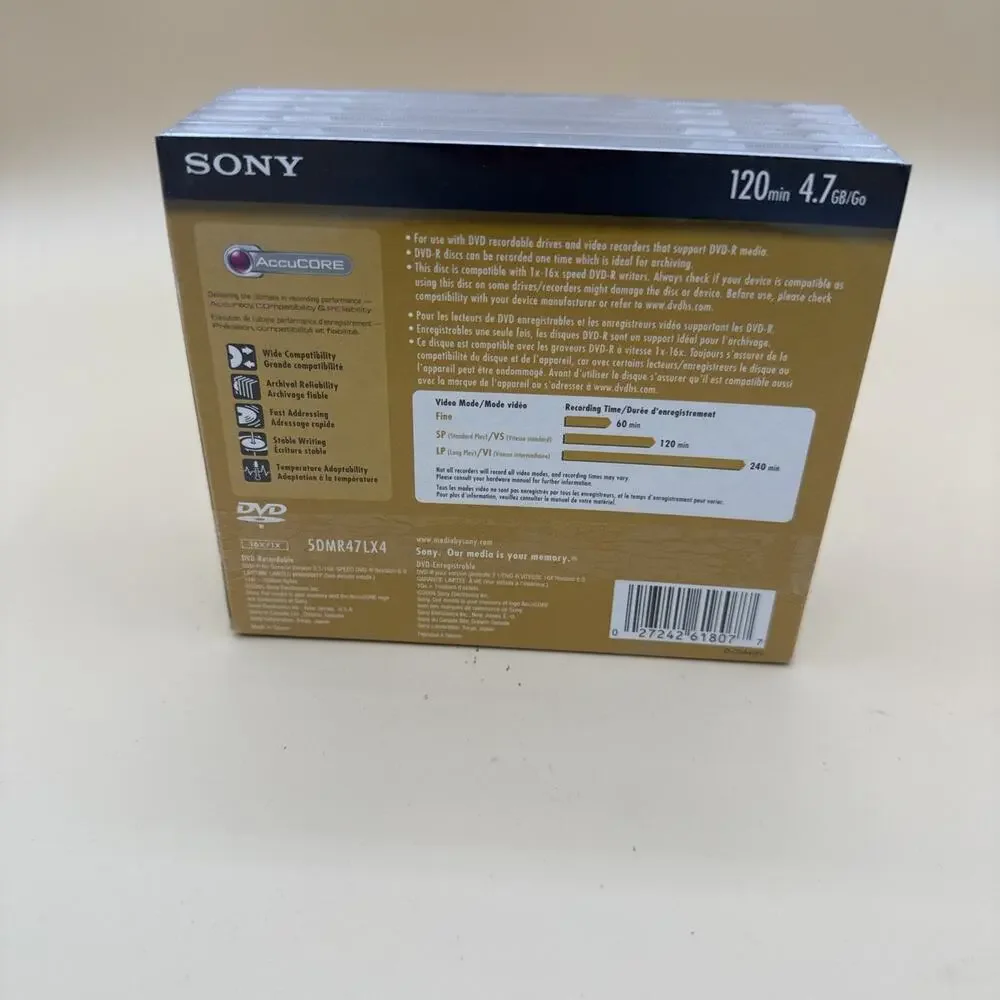5 Pack Sony DVD-R 120 Minute 4.7 GB in Jeweled Cases